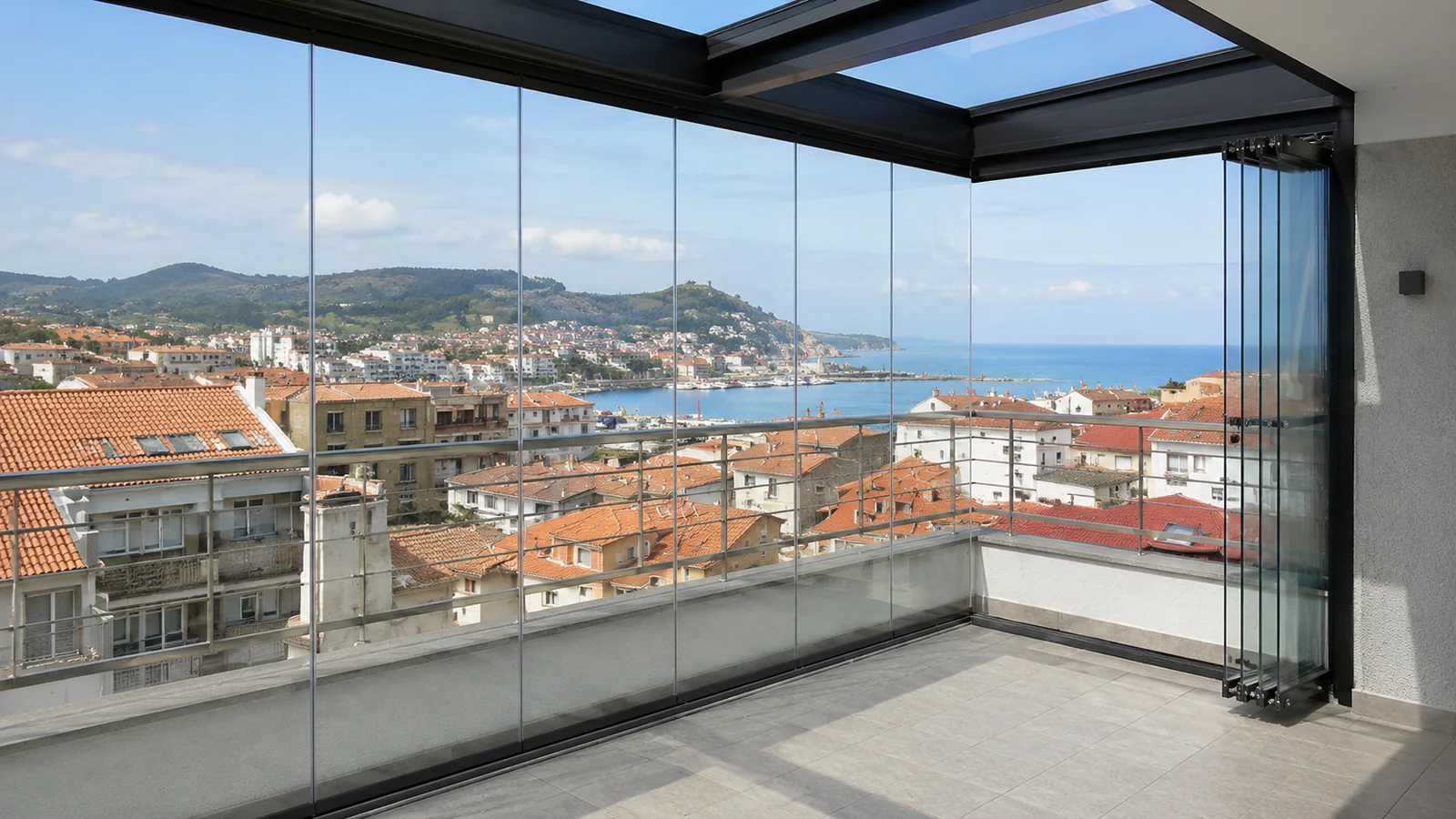 Cortinas de cristal en un ático con vistas abiertas