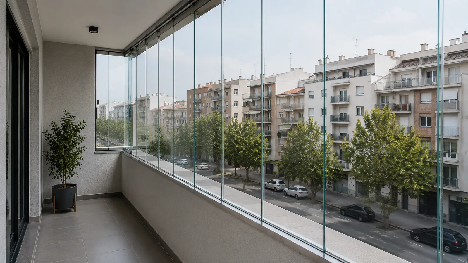 Balcón con doble acristalamiento y vistas urbanas en Soria