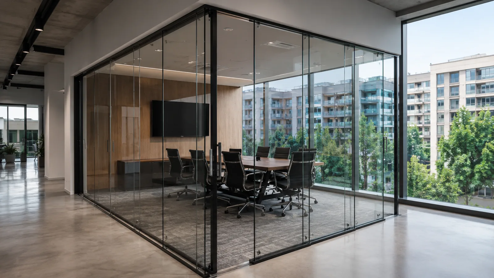 Acristalamiento de oficina con doble cristal y sala de reuniones en Soria